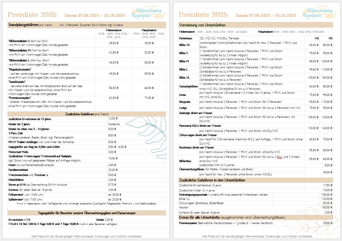 Preisliste 2024
